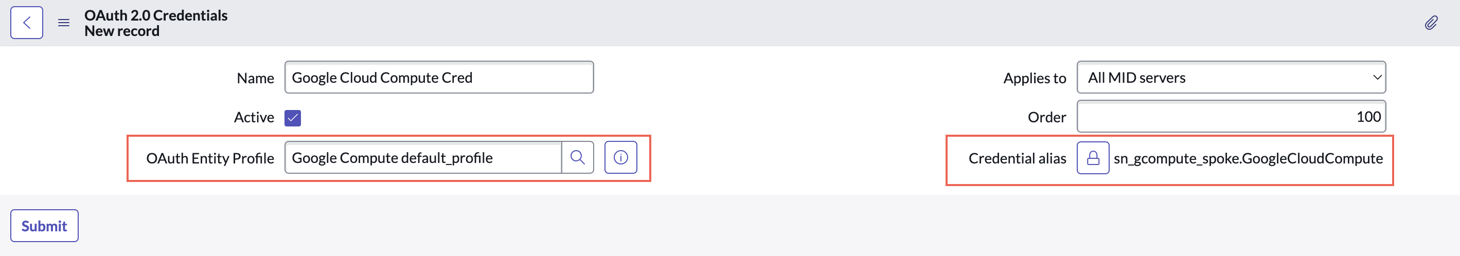 Enregistrement d’informations d’identification pour le spoke Google Cloud Compute Engine.