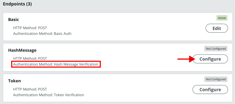 Configurer le bouton pour l’authentification du message de hachage.