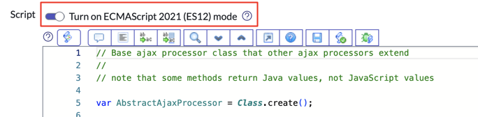 Option zum Aktivieren des ECMAScript 2021 ES12-Modus für ein Skript.