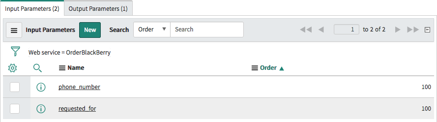 OrderBlackBerry-Eingabeparameter