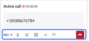 Screenshot der Komponente „aktiver Anruf“ mit Fähigkeitssymbolen