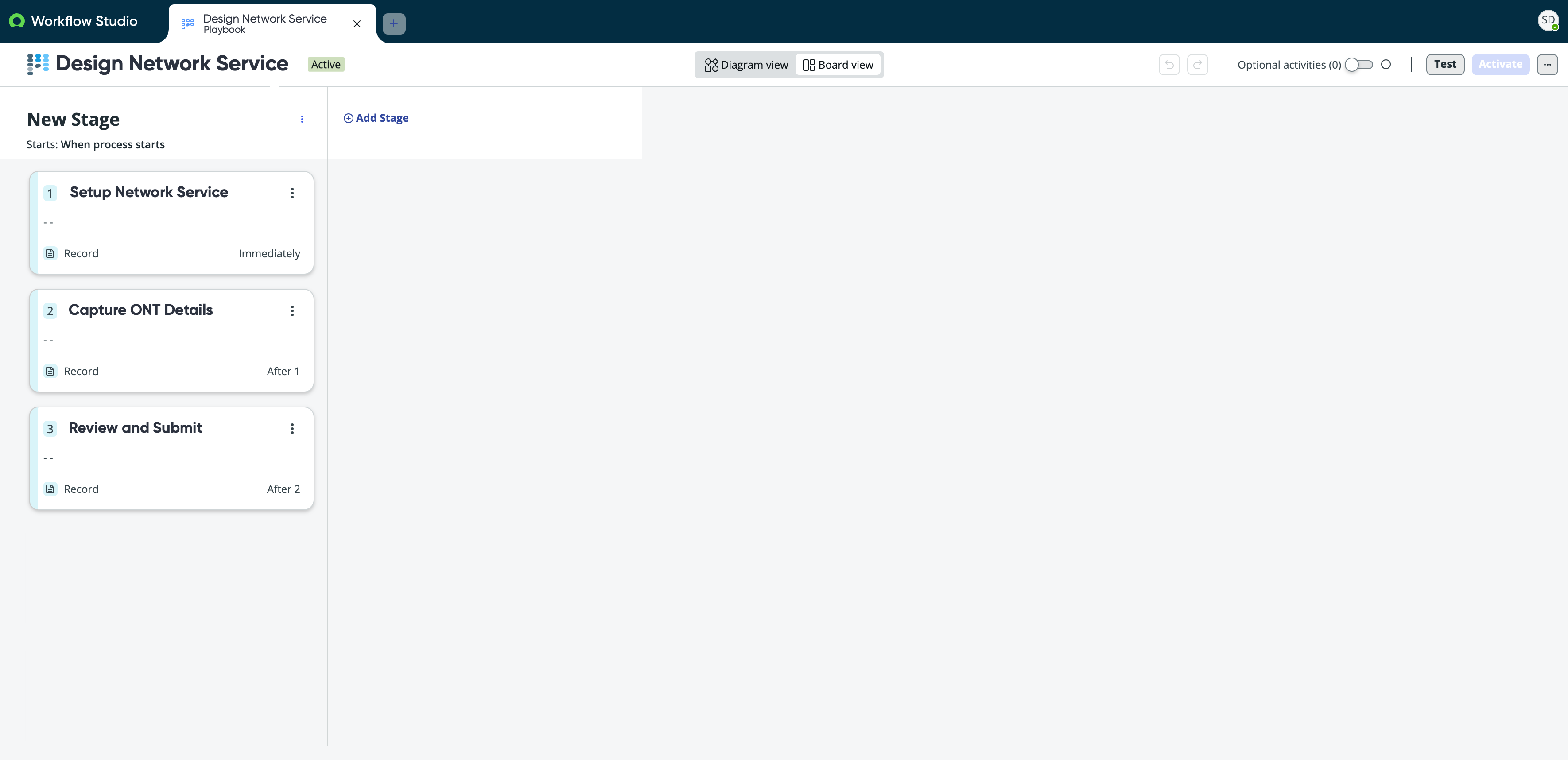 Playbook in Workflow Studio with the list of activities.