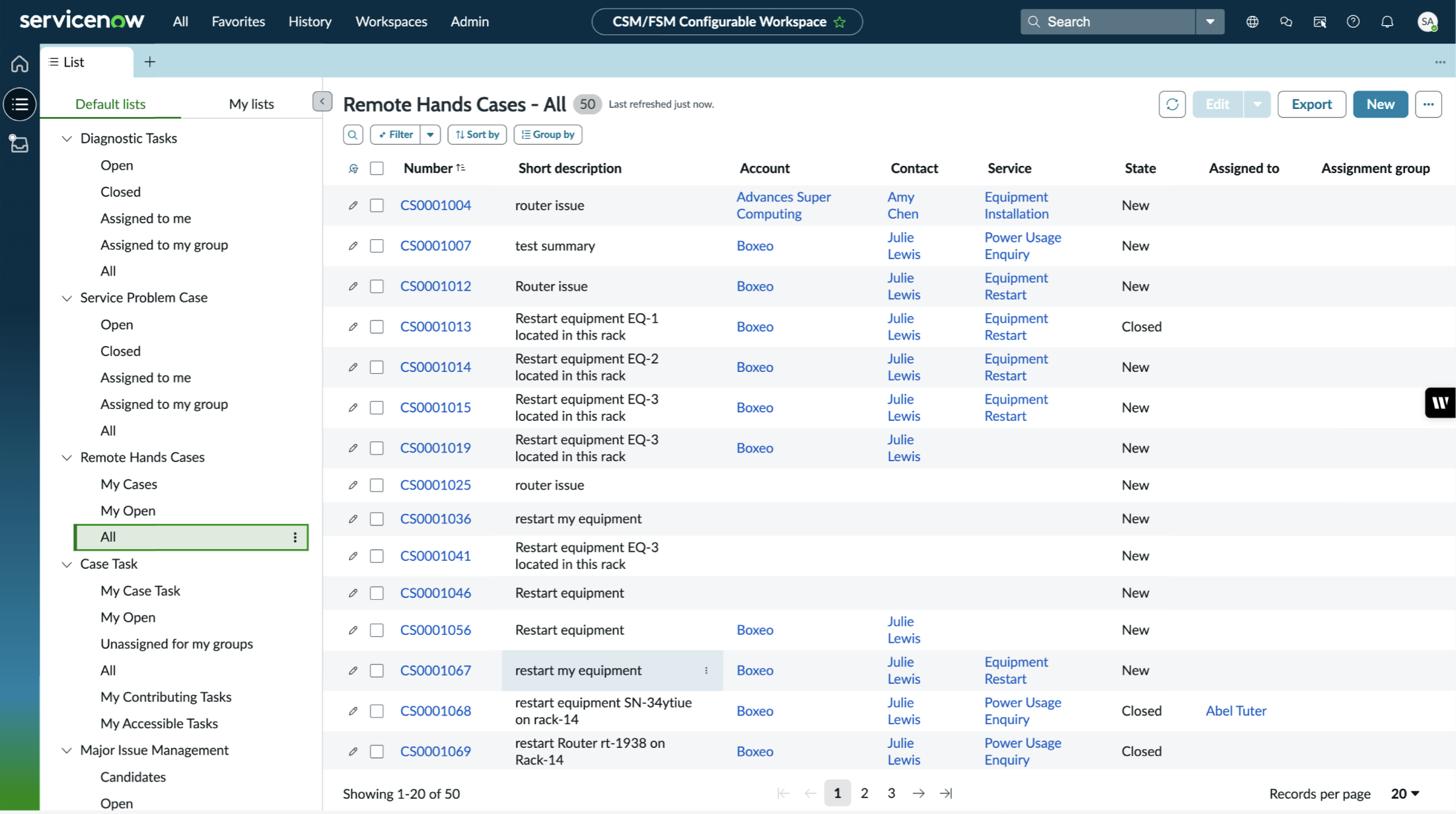 CSM/FSM Configurable workspace