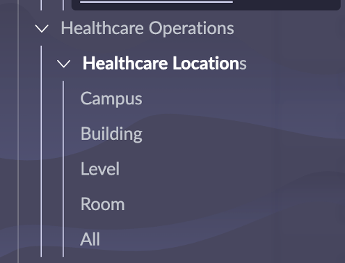 Gesundheitsstandorte im Menü der Core-App für Healthcare Operations.