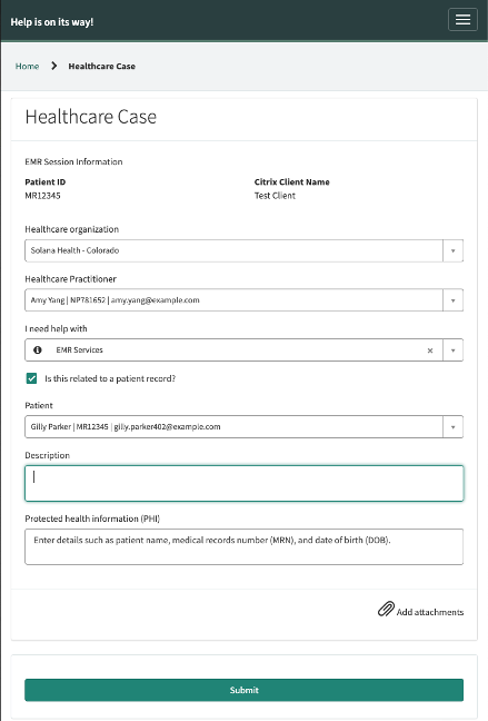 Das Formular „Integritätsfall-Anforderung“ im EMR-Portal.