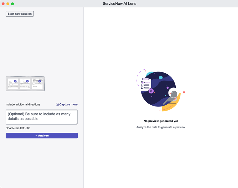 Analyze button on the Home page window for the multi-capture.
