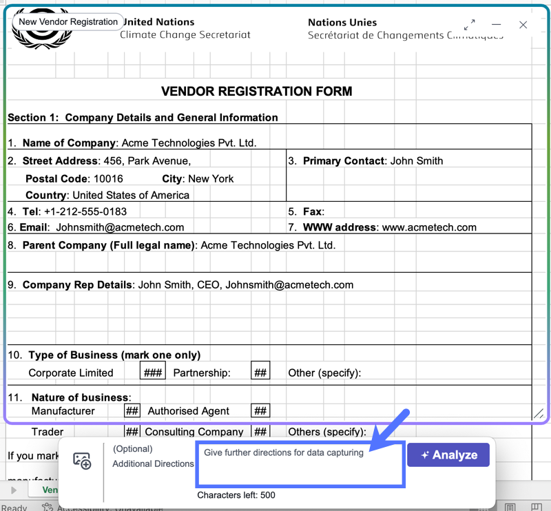 Capture instructions field.