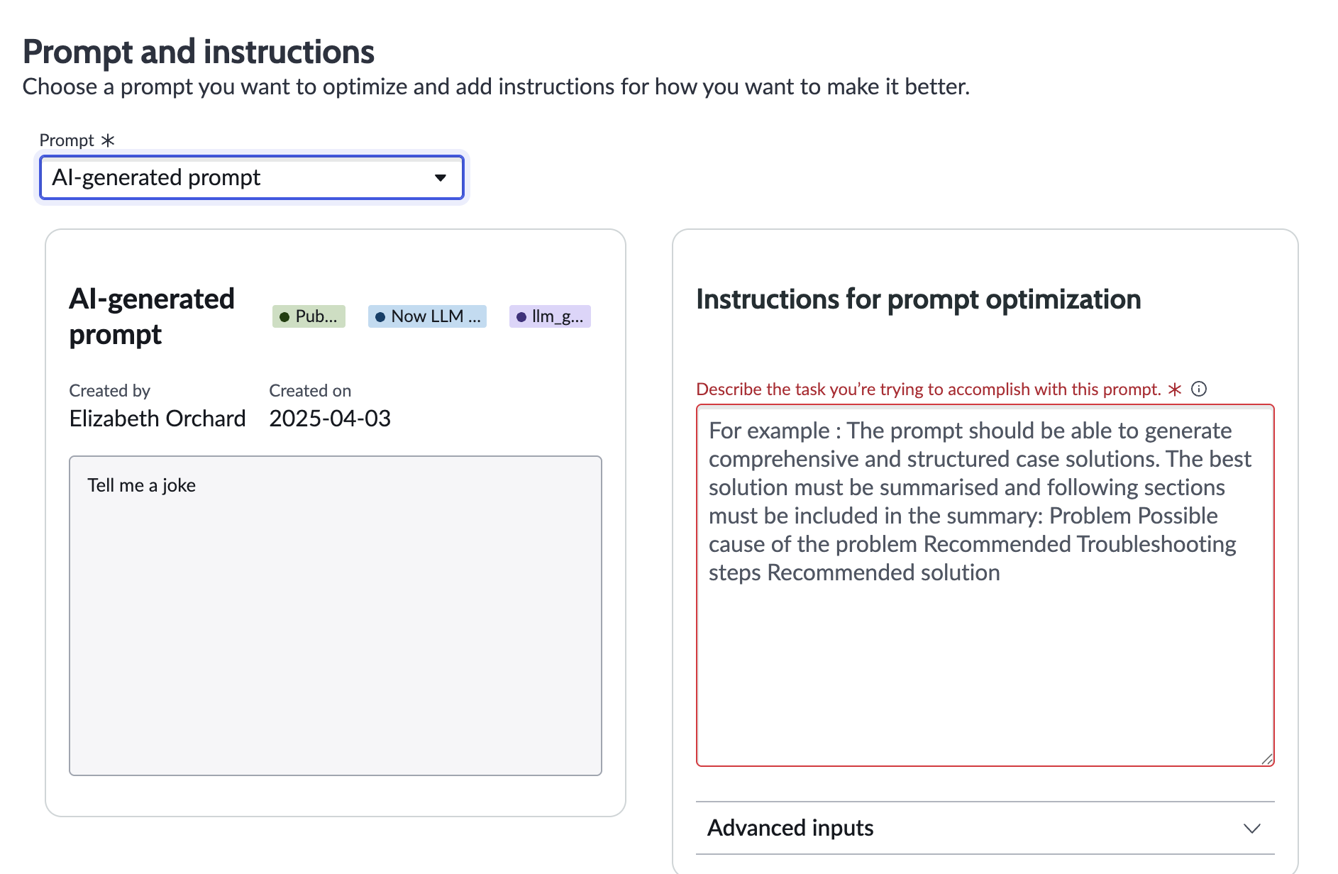 Prompt instructions for automated prompt optimization