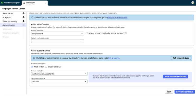 Authentication method selection for creating voice assistant