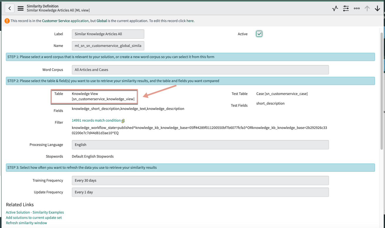 Your database view configured to your similarity solution