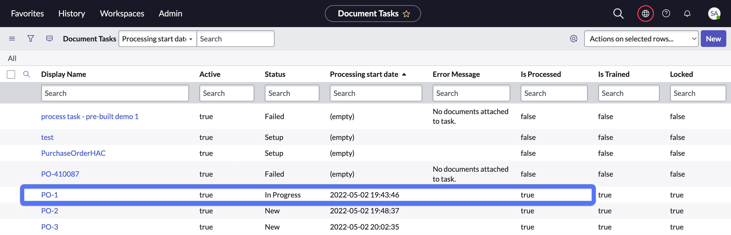 List of document tasks.