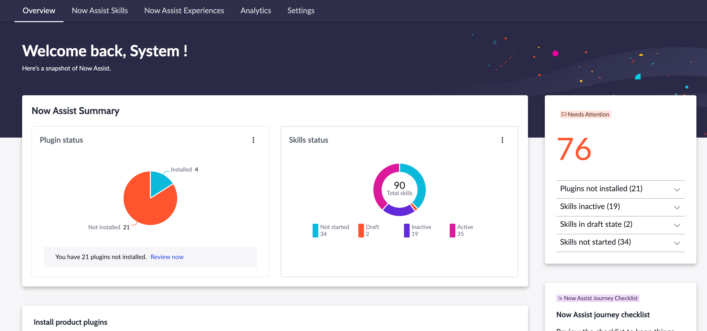 Now Assist Admin overview panel.