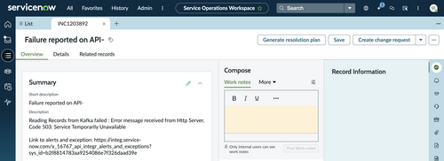SOW with Incident open and GRP button at the top