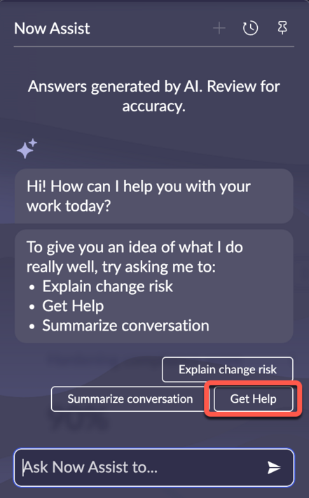 Now Assist Conversational Help skill