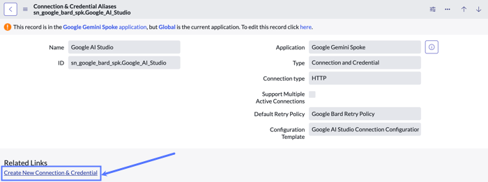 Create New Connection & Credential related link highlighted on the screen.