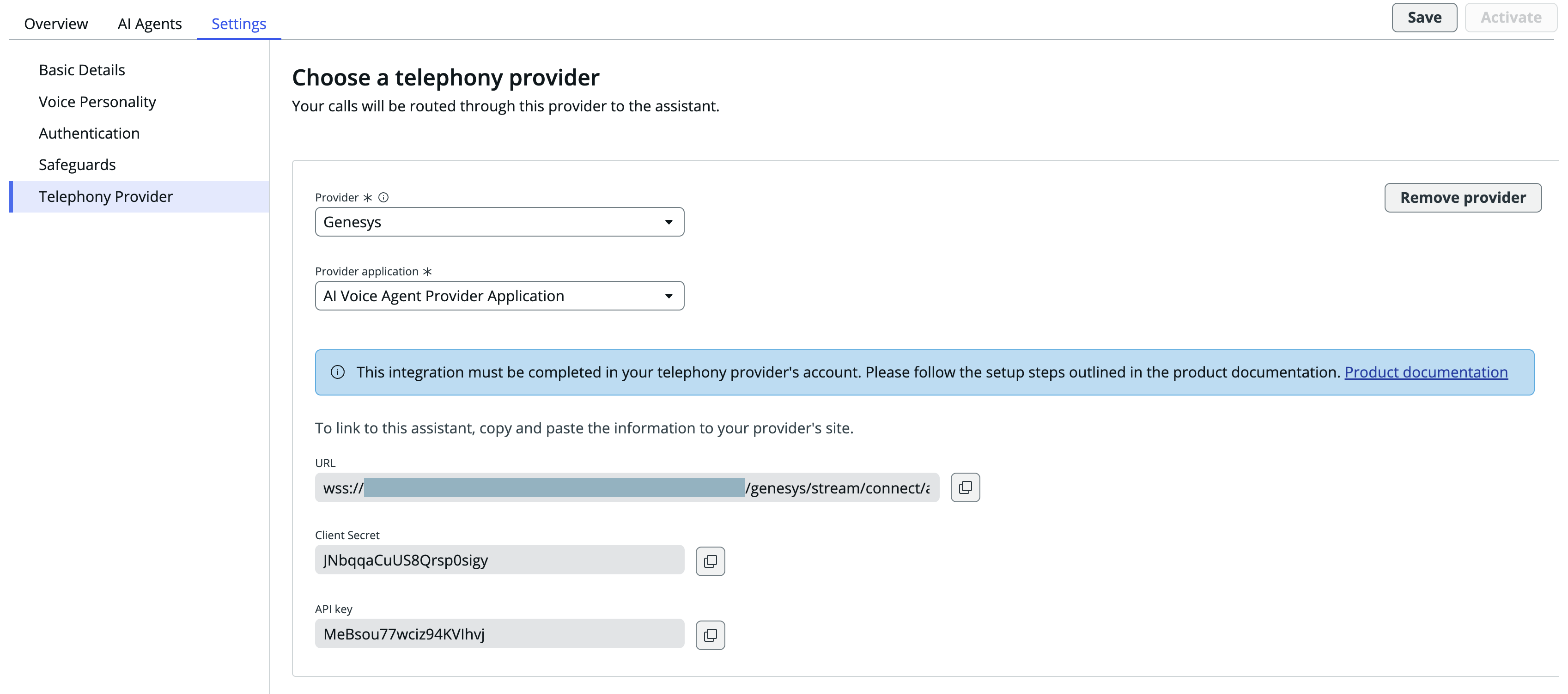 Genesys Cloud service integration configuration.