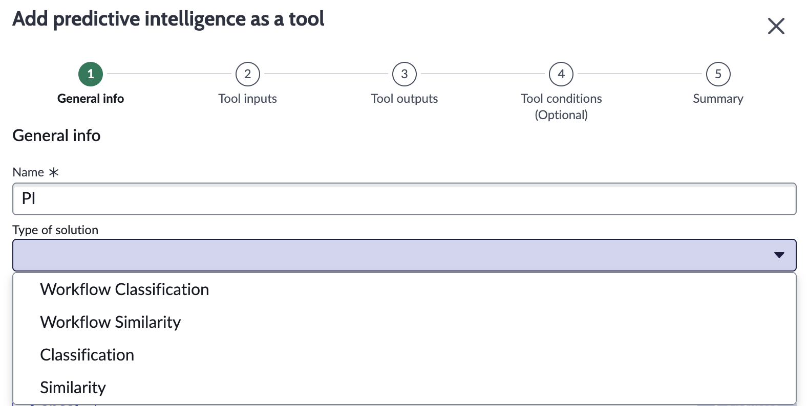 Tool form for predictive intelligence