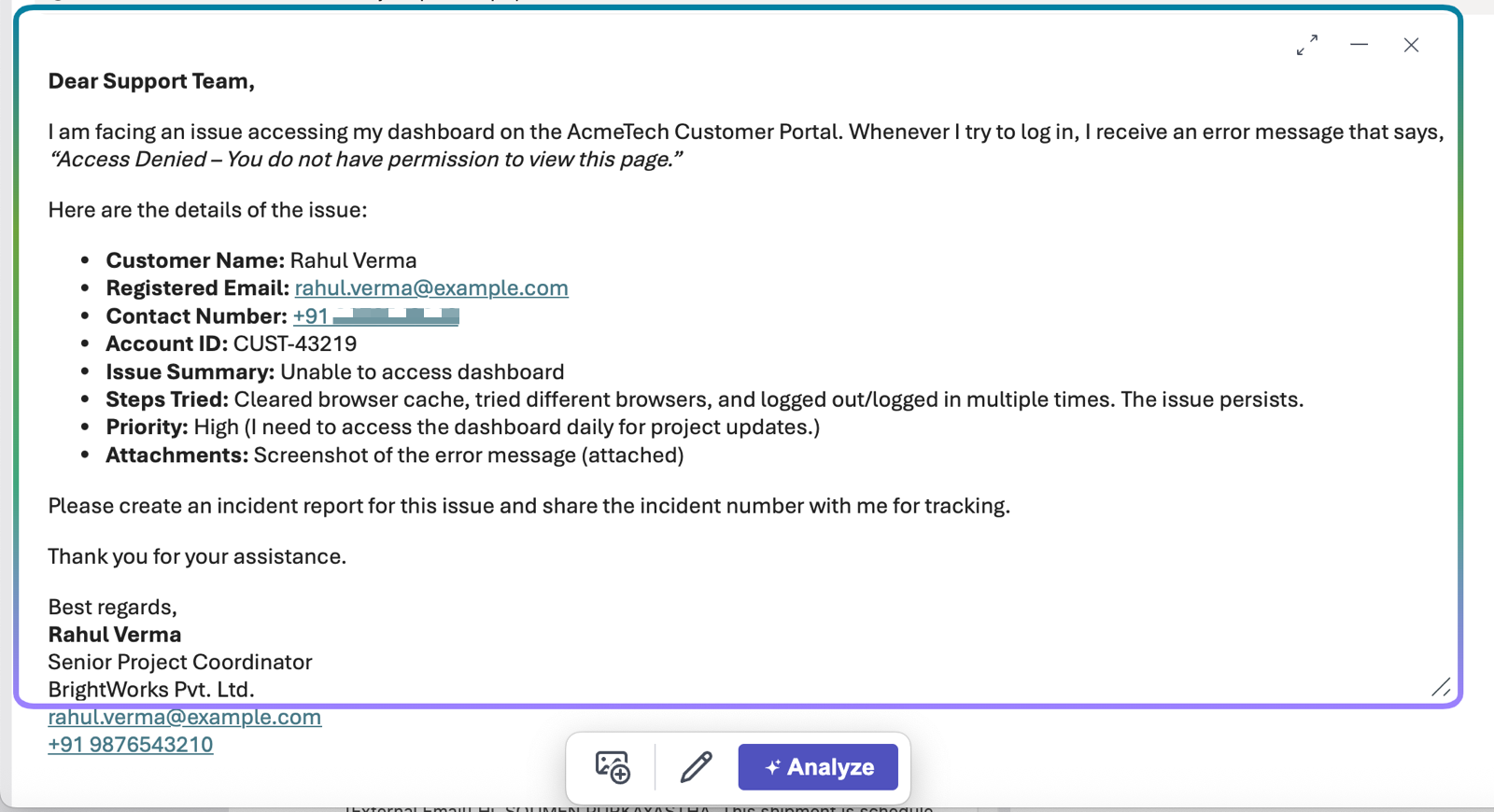 Lens scanner window captures incident details from email.