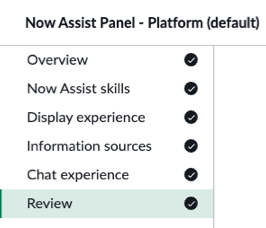 Review tab on the Now Assist panel page.