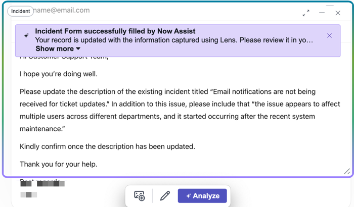 Notification that form is filled with extracted data.