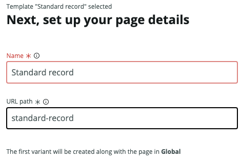 Page details for the standard record template.