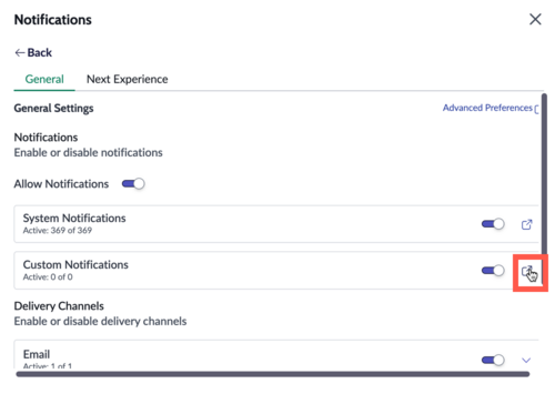ERP-CM notifications are in the Custom notifications