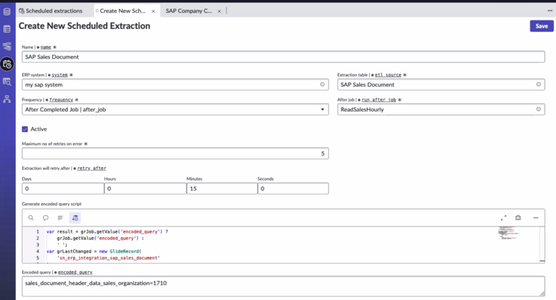 New scheduled extraction fields.