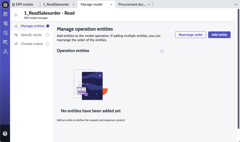 Add operation entities on the Manage entities tab