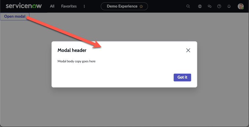 Open modal with button.
