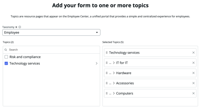Select one or more topics for your form