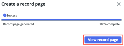 View record page button highlighted in the Create a record page modal.