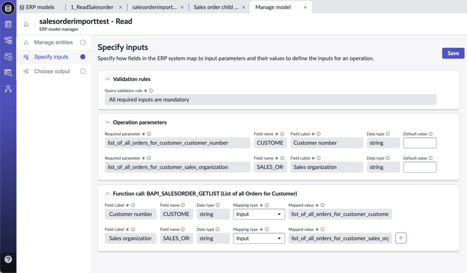 Specify input parameters