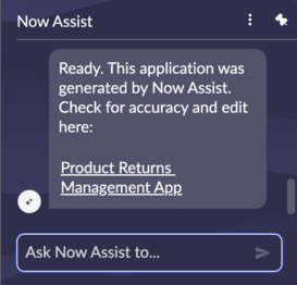 Now Assist provides a link to open the application.