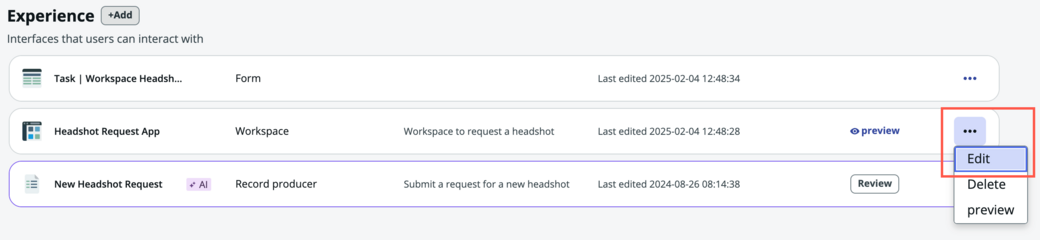 Select to edit a workspace
