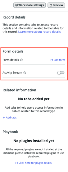 Configuration panel with form details section highlighted.
