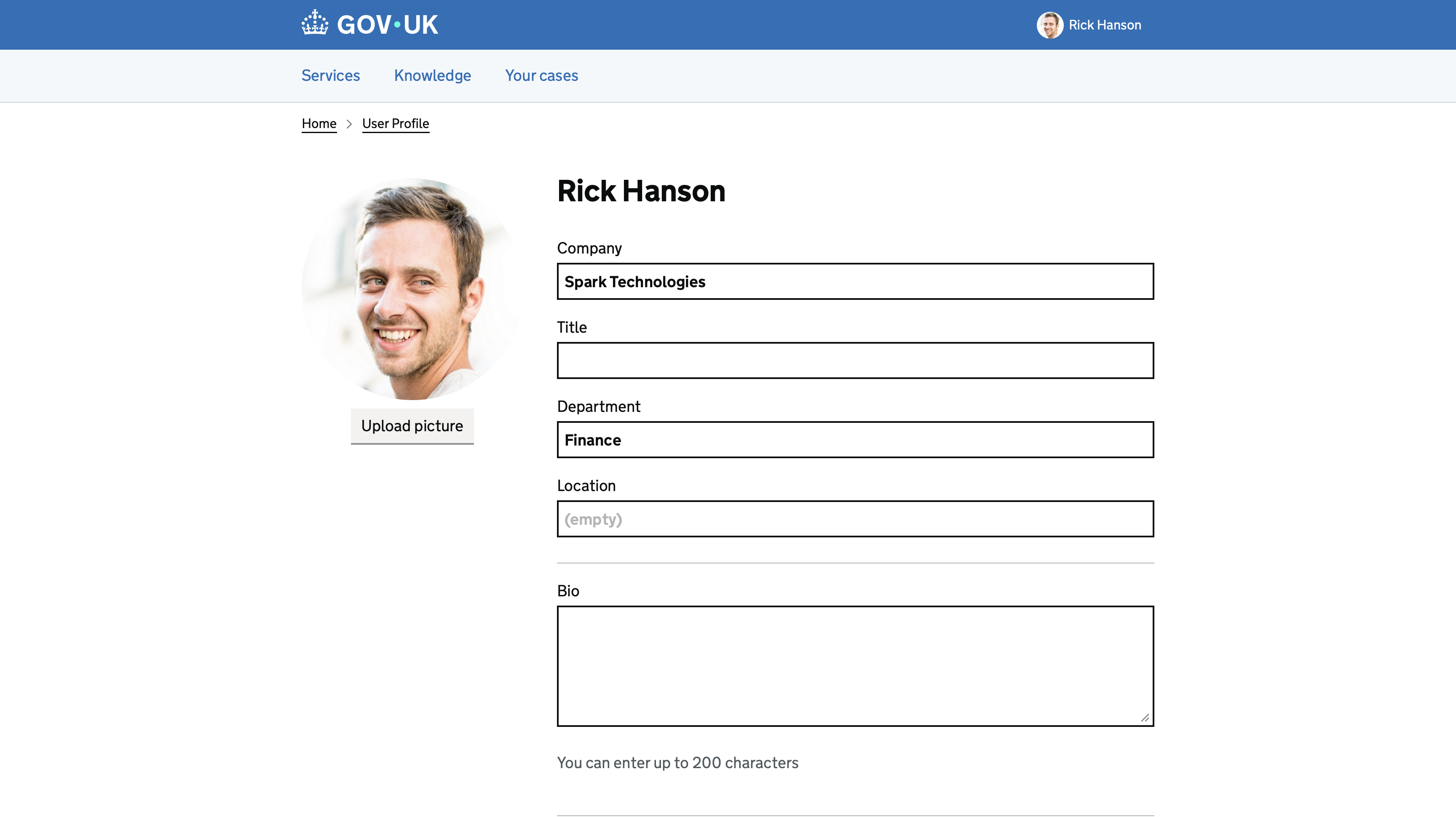 GDS Portal User Profile Page.