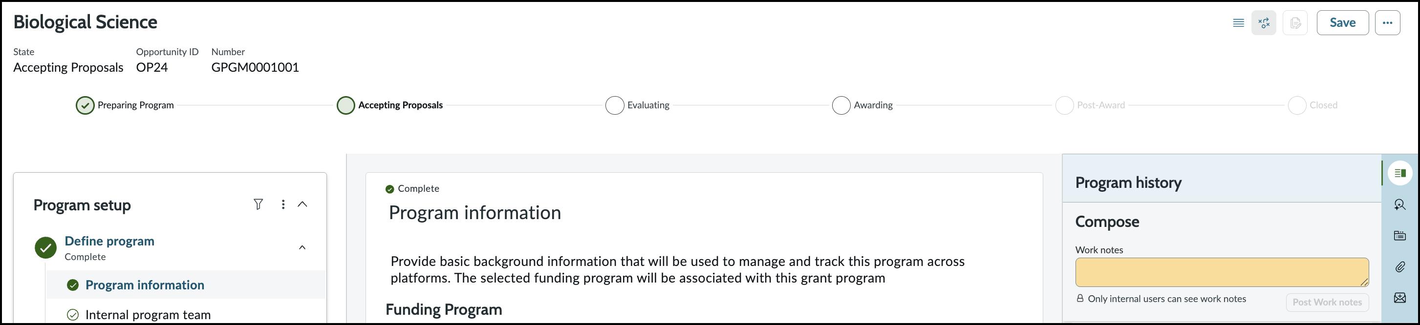 Grant program lifecycle stepper
