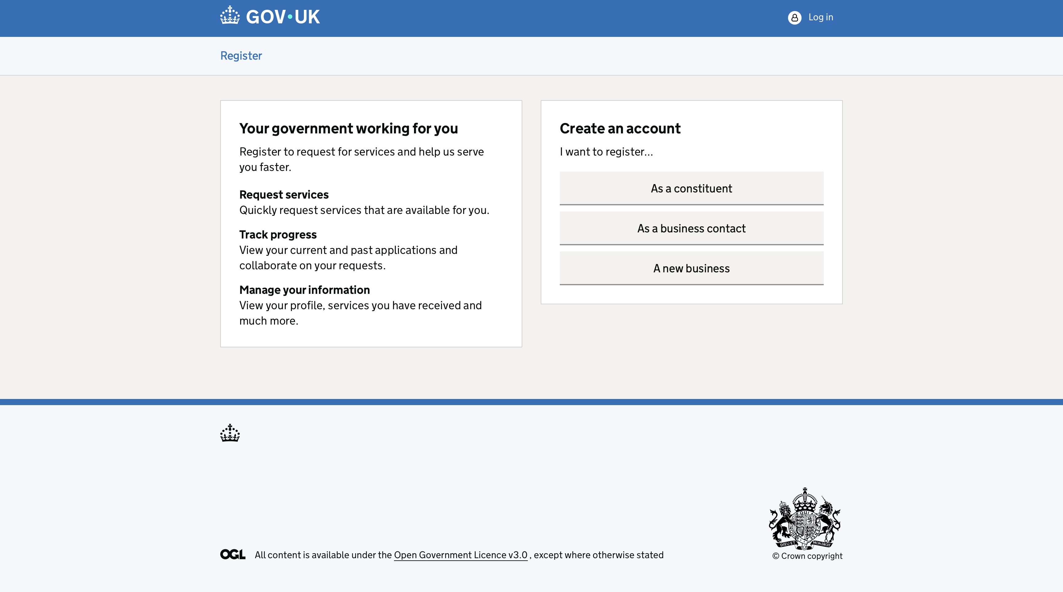 GDS Portal register page.
