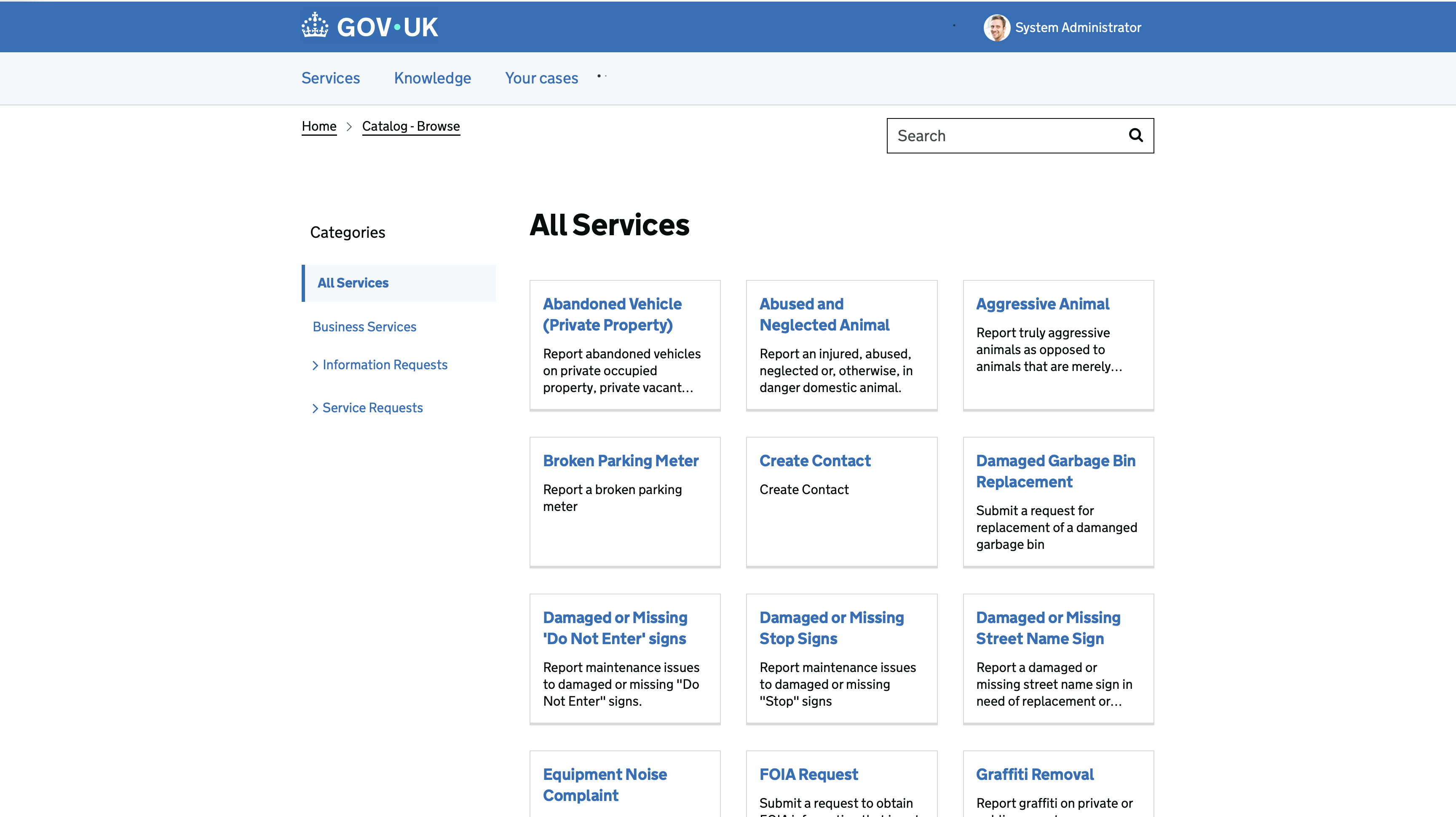 GDS Portal service catalog Landing page.