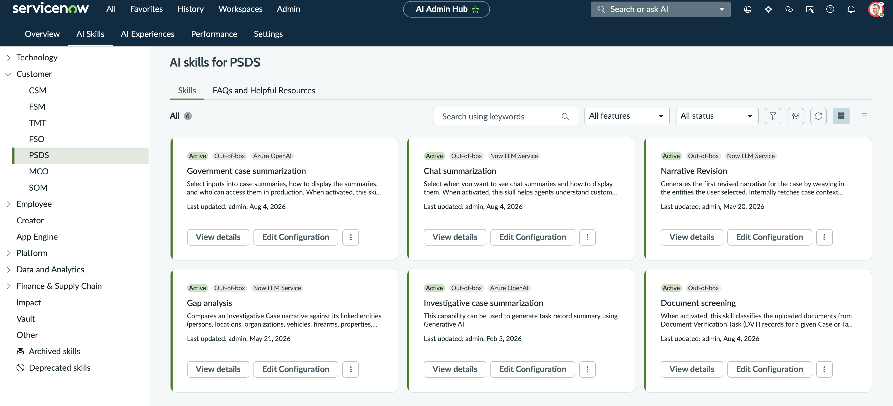 AI skills for PSDS Customer workflow