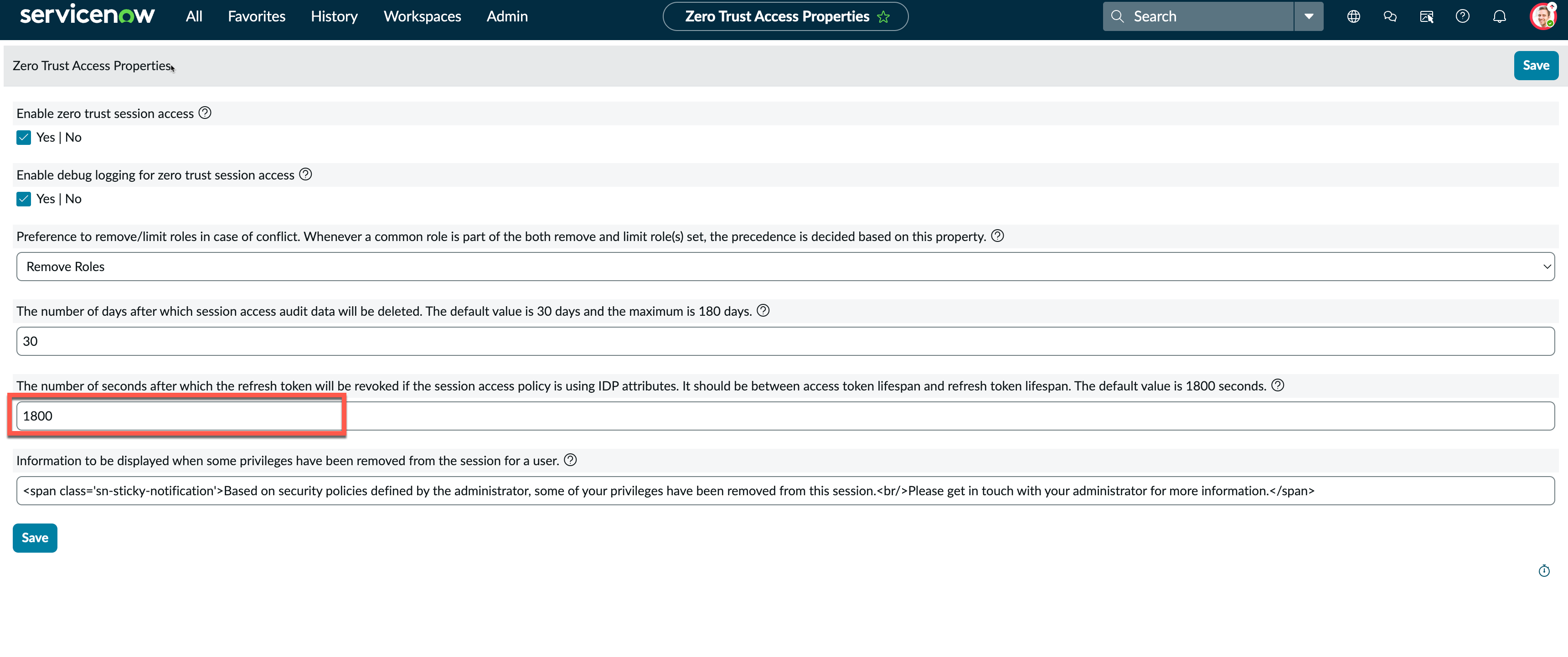 Refresh token configuration