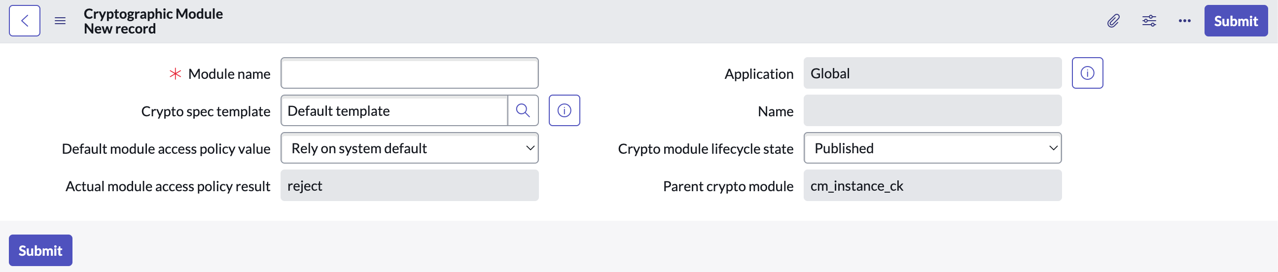 Cryptographic module form