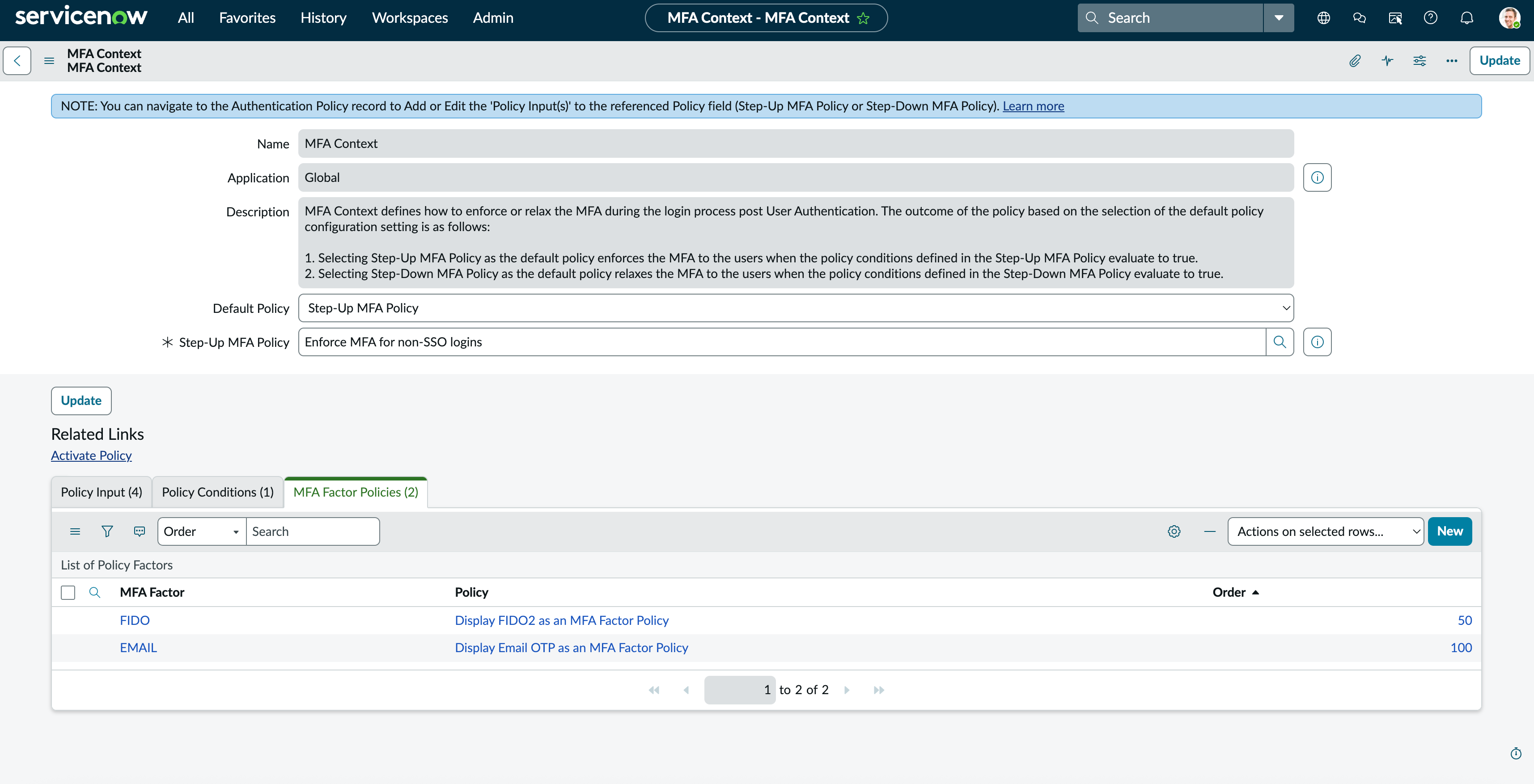 MFA context - Factor Policy homepage