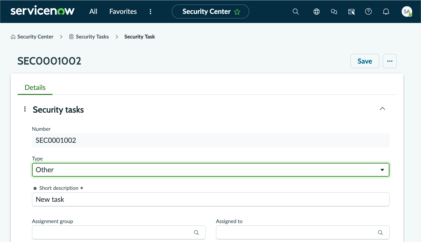 Security task record