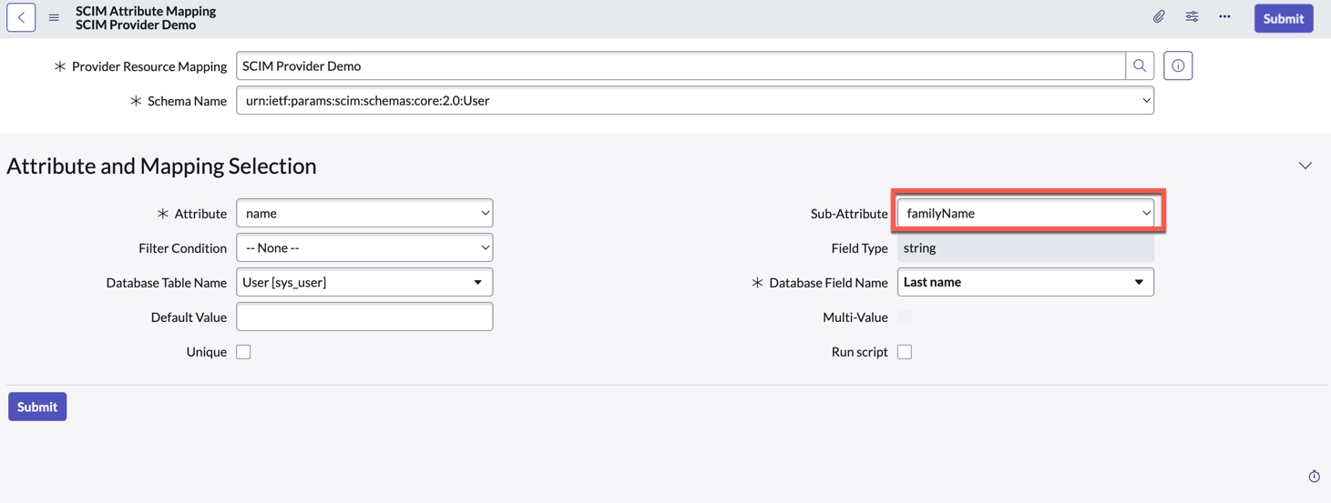 Attribute Name and Sub-Attribute Family Name