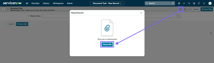Manage attachments button that opens the Attachments dialog box