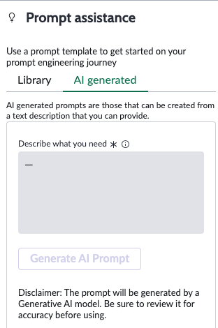 Prompt assistance AI generated panel