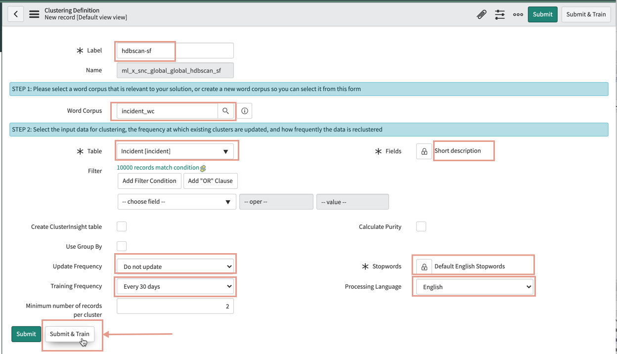 An example clustering solution definition you create on which you will apply the DBSCAN parameter.