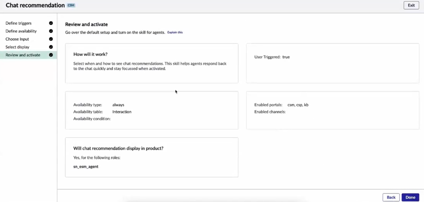 チャットの要約のステップを確認してアクティブ化Now Assist。