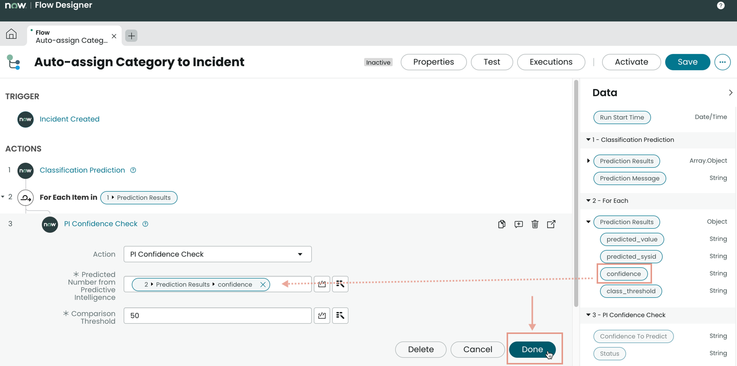 This image shows users how to drag the Confidence data pill into the Predicted Number from Predictive Intelligence field